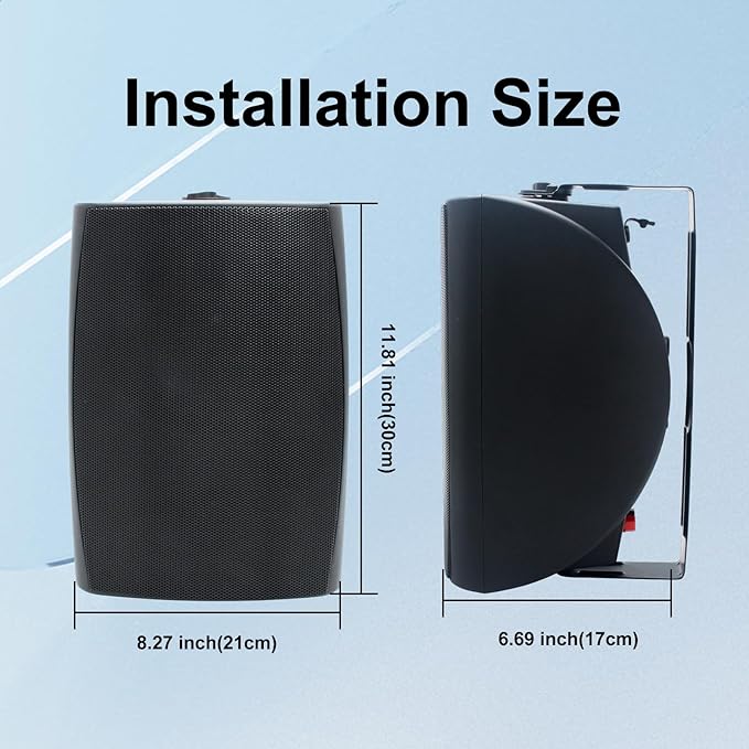 STUDIOFINIX 6.5 Inch 400W Outdoor Speakers Wired Waterproof Passive with Powerful Bass, Wall Mount Speakers for Patio Garden Poolside Home(Pair,Black)