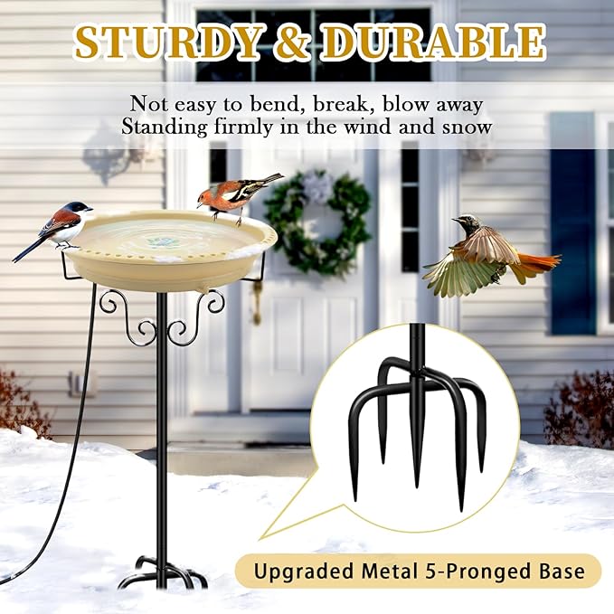 Lovppy Heated Bird Baths for Outdoors for Winter, 100W Heated Birdbath Water Heater with Thermostatically Controlled, Heated Bird Baths Bowl with Metal Stake for Outside Garden Patio Yard (Khaki)