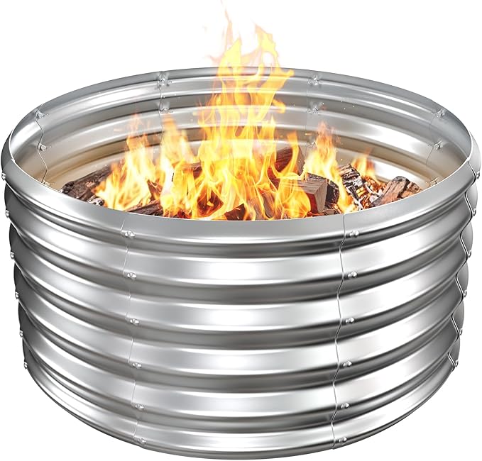 Metal Fire Pit Ring/Bonfire Fire Ring- 32 Inches Diameter, 0.8 MM Thick,1.5 ft High, Durable and Stylish for Outdoor Fire Pits,Patios and Camping (Silver, 2.7X2.7X1.5 ft)
