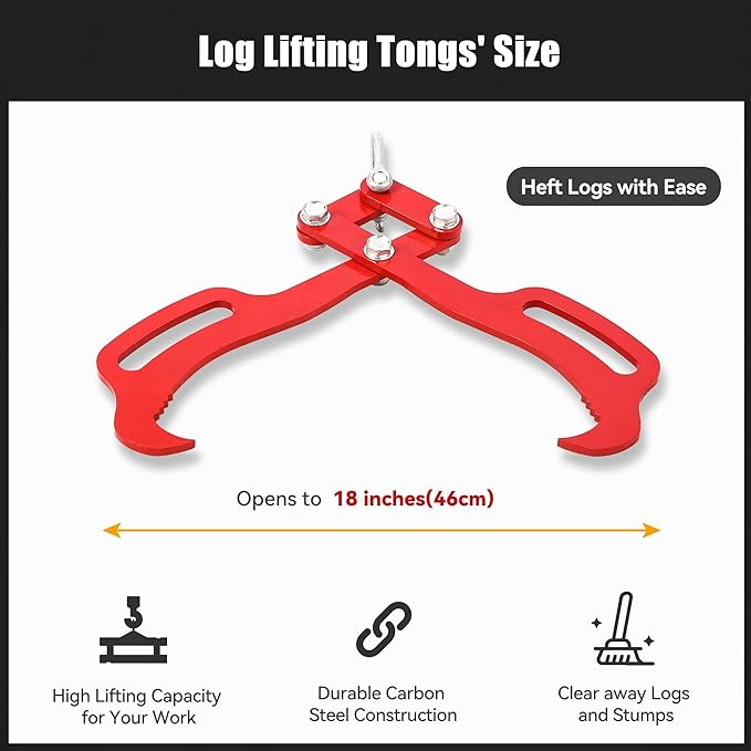 18IN Log Lifting Tongs, Log Grabber, Skidding Log Lifting Tongs Timber, Heavy Dut Solid Steel Swivel Dragging Steel Tongs Log Lifting Lumber Skidding Tongs Logging Grabber(2 Claw)