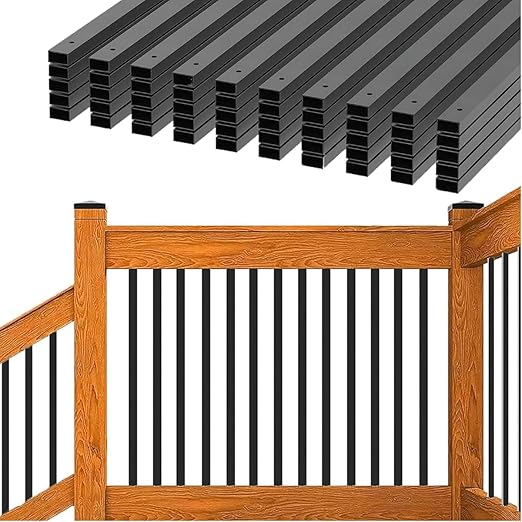 26 Pack Deck Balusters 32'' Bow Baluster, Black Metal Deck Spindle and Stairs Railing with Screws,Hollow Rectangle Deck Balusters for Deck Railing Porch(32x1.2x0.4Inch)