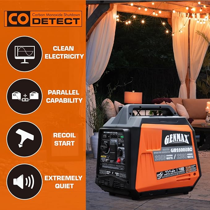 GENMAX Generator，EPA Compliant, Eco-Mode Feature, Ultra Lightweight for Backup Home Use & Camping