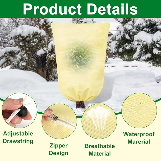 2 Packs Plant Covers for Winter 120x180cm, Shrub Covers for Winter, Plant Cover Freeze Protection, Cold Frost Protection Cover with Zipper Drawstring(80gsm)