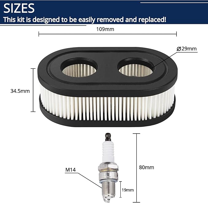 593260 Tool Parts Oval Air Filter with Spark Plug for Troy-Bilt TB110 TB115 TB200 TB230 TB330 TB370 Walk-Behind Lawn Mower : Garden & Outdoor