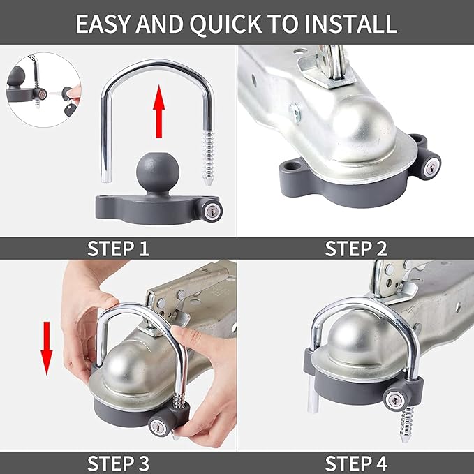 METOWARE Keyed Alike Trailer Coupler Lock Universal Adjustable Steel Trailer Hitch Lock, Anti Theft Trailer Ball Lock Towing Lock for Towing Trailer Security Fits 1-7/8",2”, 2-5/16" Coupler 2 Pack