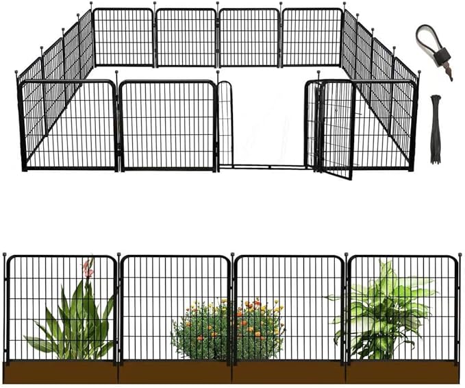 48 in(H) Decorative Garden Fence with Gate,8 Panels Total 17.7 Ft(L) Heavy Duty Iron Animal Barrier Fence for Yard,Suitable for Indoor Pet Or Outdoor Dog Fencing, Garden Border Fence