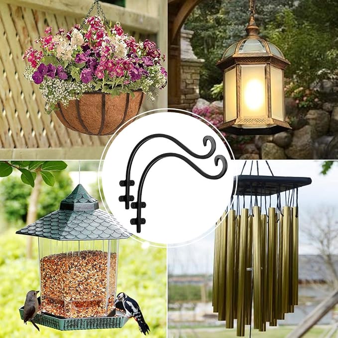 12 Inch Plant Hangers Outdoor 2 Pack Black, Heavy Duty Plant Hanging Bracket Hook for Flowers Baskets Planter Pots Bird Feeder Lanterns Wind Chimes Outdoor Indoor