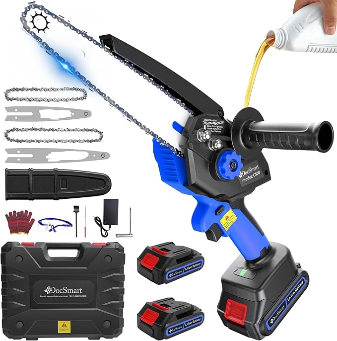 Mini Chainsaw Cordless, 8 inch & 6 inch Electric Chain Saw with 2 Pack Rechargeable Batteries, Battery Powered Handheld Saw Gardening Tools for Trees Branches Trimming Wood Cutting