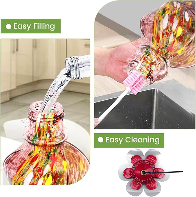 BOLITE Hummingbird Feeder, Hand Blown Glass Hummingbird Feeders for Outdoors Hanging, with Ant Moat and 5 Feeding Ports, 22 Ounces, Purple, Birthday Gifts for Women Men, Gifts for Mom Dad