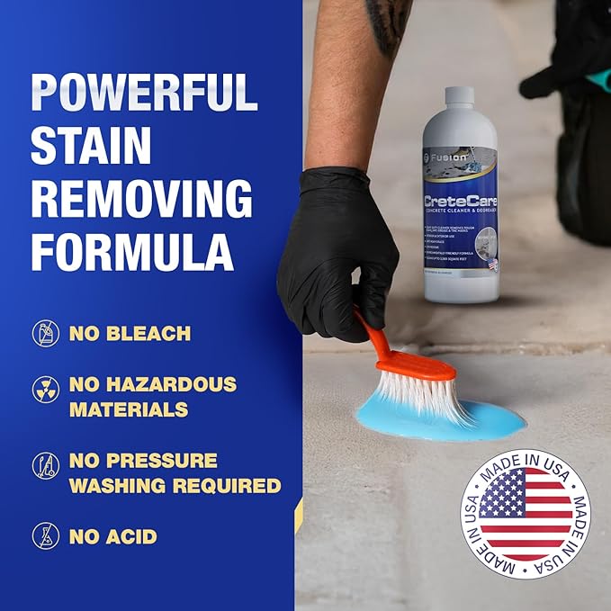 Fusion CreteCare: The Ultimate Concrete Cleaner and Driveway Oil Stain Remover for Garage Floors - Oil and Grease Remover, Super Clean Degreaser, and Outdoor Concrete Stain Solution (128 Fl Oz)