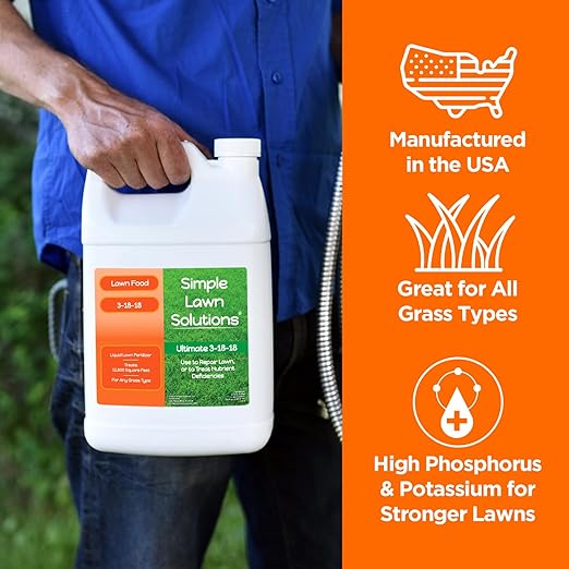 Ultimate 3-18-18 Lawn Food Liquid Fertilizer- Easy to Use Concentrated Spray- Any Grass Type- Summer & Fall - Simple Lawn Solutions- Turf Hardiness & Root Vigor- Phosphorus and Potassium (1 Gallon)
