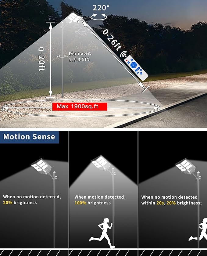 JAYNLT Y-2000W Solar Street Lights, 200000LM 6500K Outdoor Dusk to Dawn, IP67 Waterproof Solar Security Lights with Motion Sensor and Remote Control for Garage, Farm (2-pack)