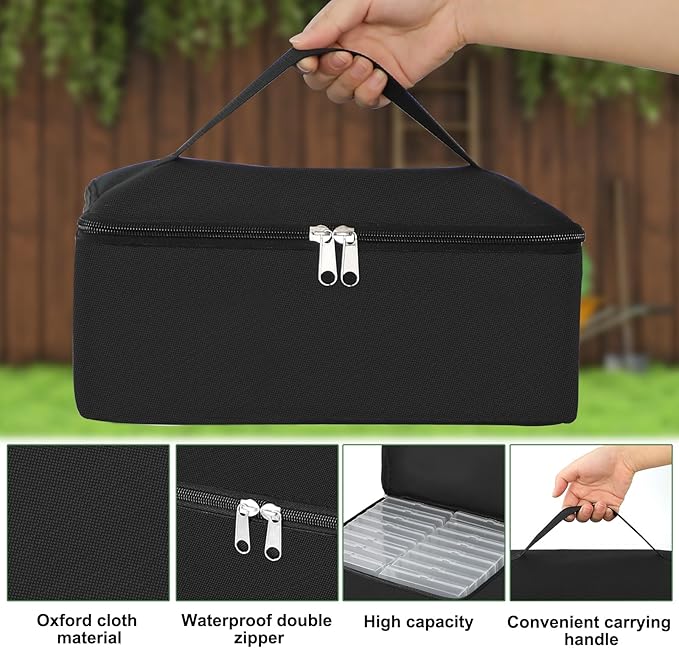 16 Slots Seed Storage Organizer Box with Zipper Bag Stickers, Big Capacity Oxford Cloth Seed Container use for Seed Packets, Garden Seed Storage Organizer for Seeds, Plant, Vegetable (White)