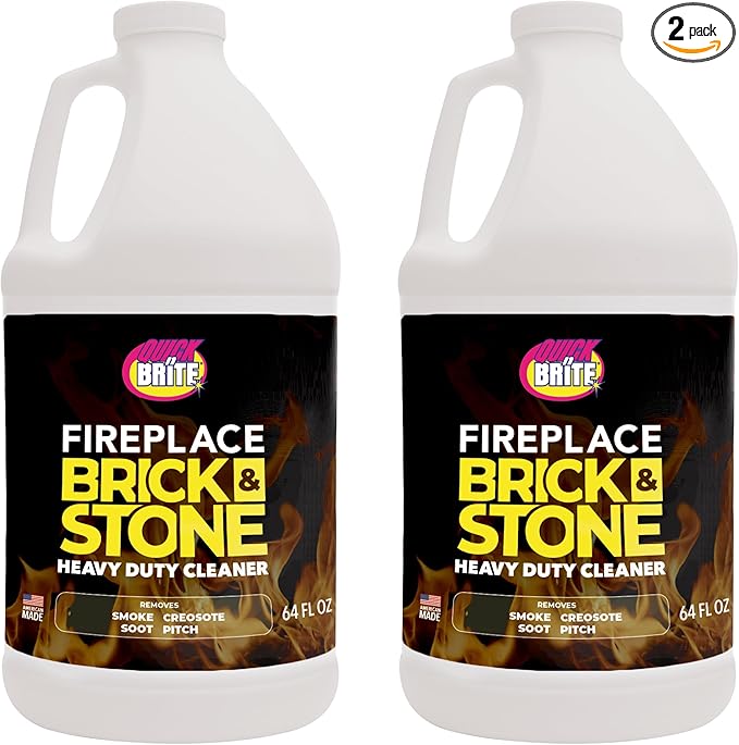 Quick ‘n Brite Fireplace Gel Cleaner for Brick, Stone, Rock, Tile, and Marble, Nonabrasive Fireplace Cleaner, Made in the USA, 64oz (Pack of 2)