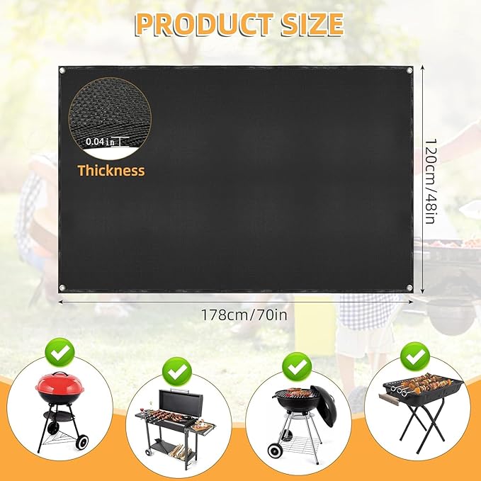 Under Grill Mat for Outdoor Grilling, 70 x 48 inches Double-Sided Fireproof Waterproof BBQ Protector for Deck and Patio Under Grill Mat for Outdoor BBQ