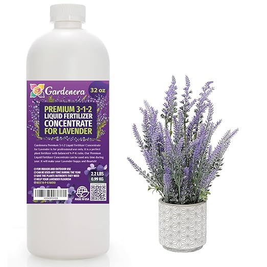 Premium Liquid Lavender Plant Fertilizer - 3-1-2 Concentrate for Indoor Plants and Flowers by Gardenera | Organic Plant Food for Lavenders - 32oz