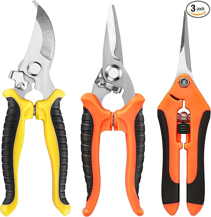 3 Pack Garden Pruning Shears, Stainless Steel Shears, Gardening Shears, Scissors, Garden Clippers, Pruning Snips, Pruning Shears for Gardening Tools
