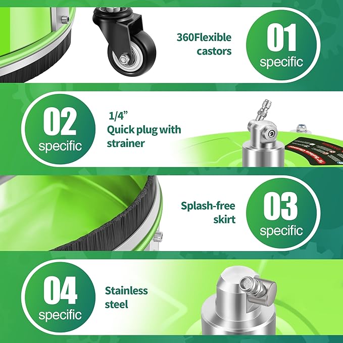 16'' Pressure Washer Surface Cleaner with 4 Wheels - Stainless Steel Surface Cleaner for Pressure Washer Attachment for Concrete, Driveway, Patio, Sidewalk, Deck and Driveways