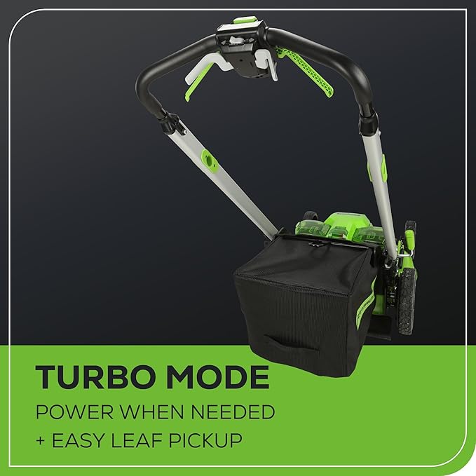 Greenworks 60V 25” Cordless (Self-Propelled) Lawn Mower (LED Lights + Aluminum Handles), 2 x 4.0Ah Batteries and Dual Port Rapid Charger