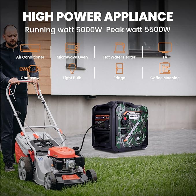 MaXpeedingrods 5500W Inverter Generator,Gas Powered, 86lbs, Electric Start, EPA Compliant, for Mobile Home Yard Garage Woodwork,Wheel & Handle Kit,RV Ready