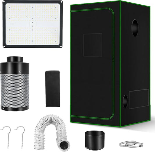 MELONFARM Grow Tent Complete System 2x2, Schedule Full Spectrum 100W LED Grow Light & Grow Tent Kit 24"x24"x48", 4" Adjustable Ventilation Kit, Noise-reducing Rubber Duct Connector