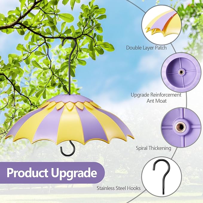 14" Baffle for Bird Feeder with Ant Moat, Bird Feeder Cover with Ant Guard & 3 Hooks for Hummingbird Feeder and Wild Bird Feeder, Bright Colors Attract Birds (14 inches, Green Yellow)