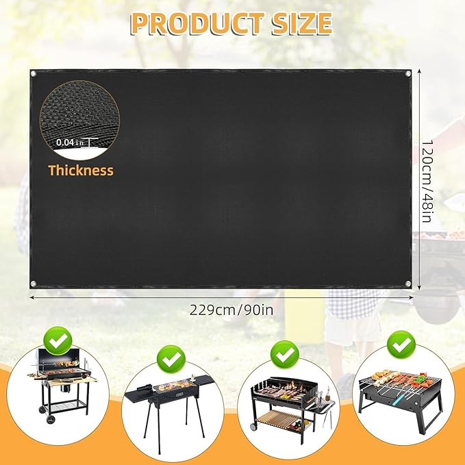 Under Grill Mat for Outdoor Grilling, 90 x 48 inches Double-Sided Fireproof Waterproof BBQ Protector for Deck and Patio Under Grill Mat for Outdoor BBQ