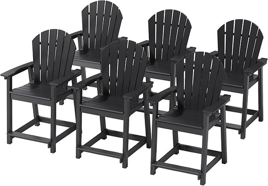 Outdoor Tall Adirondack Chair, HDPE Weather Resistant Outdoor Chair for Garden, Backyard, Poolside, Capacity 400LBS (6 PCS, Black)