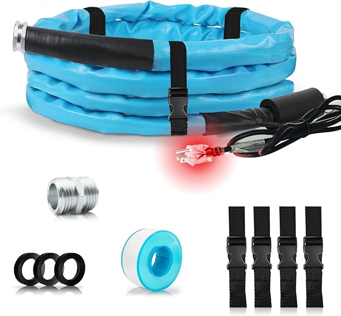 OEBLD Heated Water Hose for Rv (15ft L x 5/8"ID) 4.0 Upgraded Function with Energy Saving Thermostat to Keep Drinking Water Running in down to -45℉, Designed for Campers,with Storage Bag, Anti-Freeze