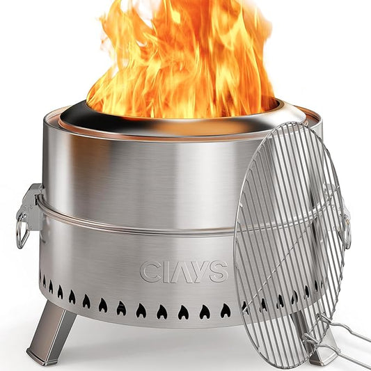 Ciays Smokeless Firepit, 21 Inch Fire Pit for Outside with Patented Technology, Large Fire Pit for Patio with Steel Grill Rack, Fire Poker, and Bag, Easy Setup and Storage, Wood Burning