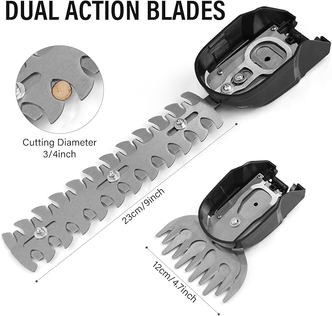 SOYUS Cordless Grass Shear, 2-in-1 Handheld Hedge Trimmers, 21V Electric Grass Trimmer & Shrubbery Trimmer, Battery Operated Hedge Trimmer for Garden/Lawn with Battery and Charger