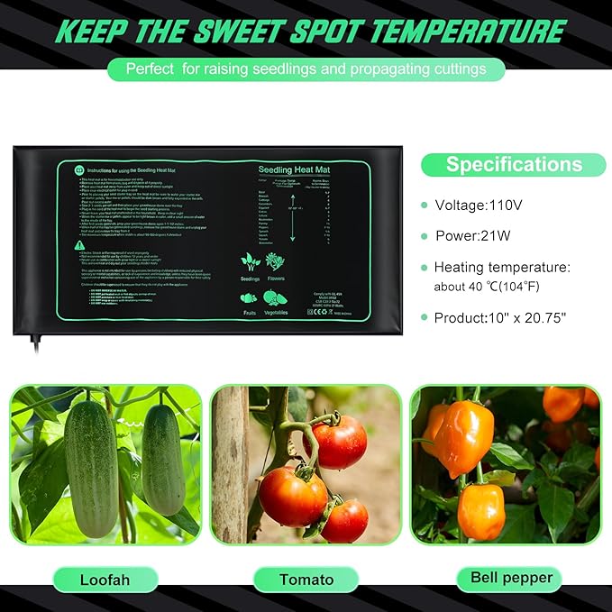 ROCEEI 16 Pack Durable Seedling Heat Mat 10 x 20.75 Waterproof Plant Heating Pad Warm Hydroponic Grow Mat for Greenhouse Grow Seed Starting Plant Germination (Black,Green)