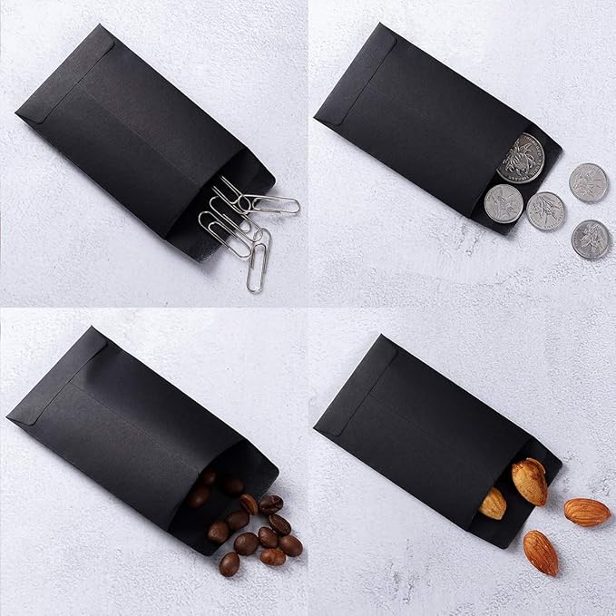 100 Pack Small Coin Envelopes Self-Adhesive Kraft Paper Seed Envelopes Mini Parts Small Items Stamps Storage Packets Envelopes for Garden, Office or Wedding Gift (Black, 2.25×3.5 inch)