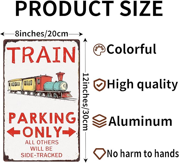 Funny Train Parking Only All Others Will Be Side Tracked Metal Sign Railroad Crossing Tin Sign Wall Decor for Boys Room Garage Men Cave 12×8 Inch
