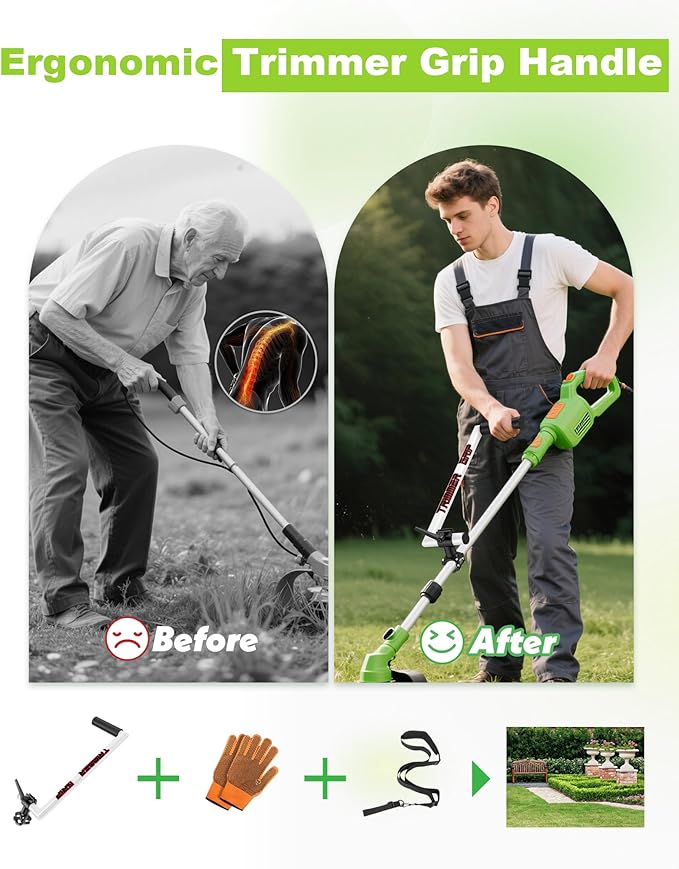 Upgraded Weed Eater Handle, String Trimmer Handle Extension Back Saver, Ergonomic Weed Wacker Grip with Adjustable Shoulder Strap and Gloves for Lawn Care, Landscaping, Yard Trimming