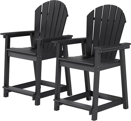 Outdoor Tall Adirondack Chair, HDPE Weather Resistant Outdoor Chair for Garden, Backyard, Poolside, Capacity 400LBS (2 PCS, Black)