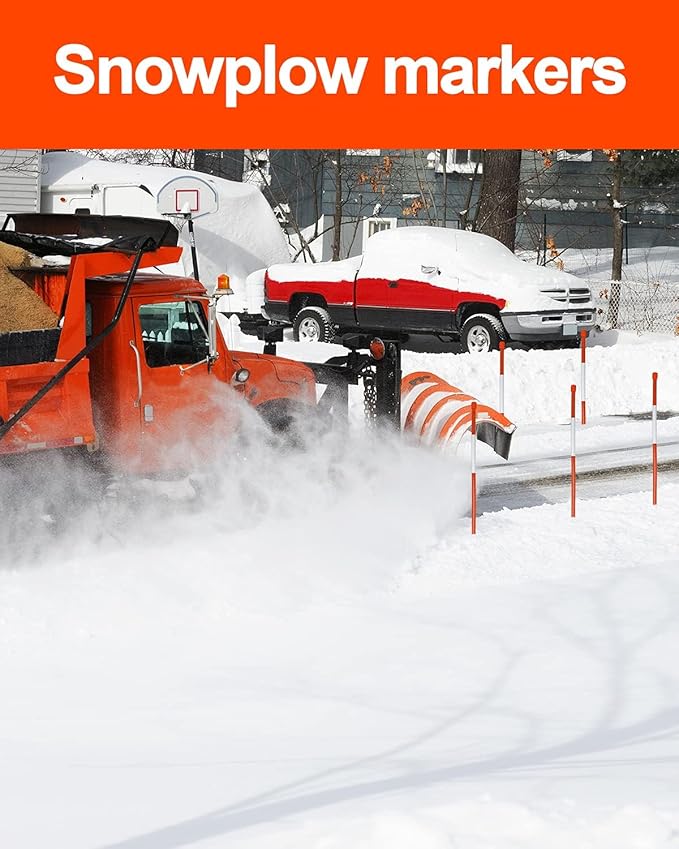 100 pcs Driveway Reflective Markers - 48 inch Snow Stakes with Highly Visible Reflective Tape, 1/4 inch Dia Snow Pole Stake for Parking, Home, Road