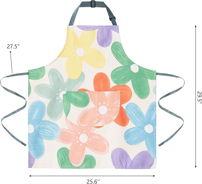 2 Pack Floral Apron for Women with Pockets, Adjustable Cotton Chef Aprons for Kitchen, Cooking, BBQ & Grill