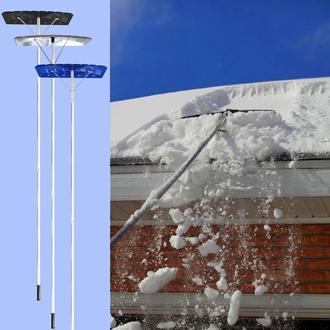 20 Feet Snow Roof Rake, 25 Inch Black Poly Blade and Aluminium Handle, Snow Rake Telescoping Snow Removal Tool