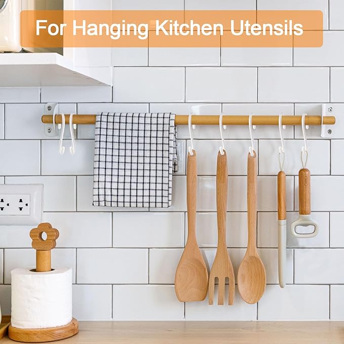 24 Pack 3 Inch S Hooks for Hanging Plants, Small Heavy Duty Vinyl Coated Non Slip White Hooks, Pot Rack Closet Hooks for Clothes, Kitchen Utensils, Pots, Pans, Bags