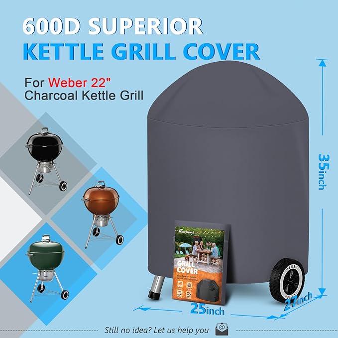 22 Inch Kettle Grill Cover - Superior Charcoal Cover for Weber Original and Master Touch - 600D Outdoor BBQ Cover for 22 Inch Weber Grills and More