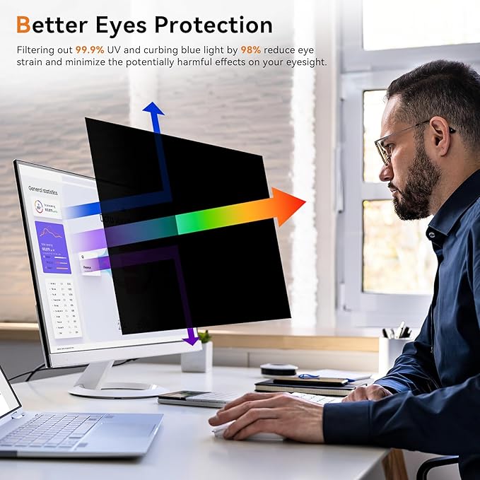 [2 Pack] 31.5 Inch Computer Privacy Screen for 16:9 Aspect Ratio Widescreen Monitor, Eye Protection Anti Glare Blue Light Computer Monitor Privacy Filter, Removable Anti-Scratch 31in Protector Film