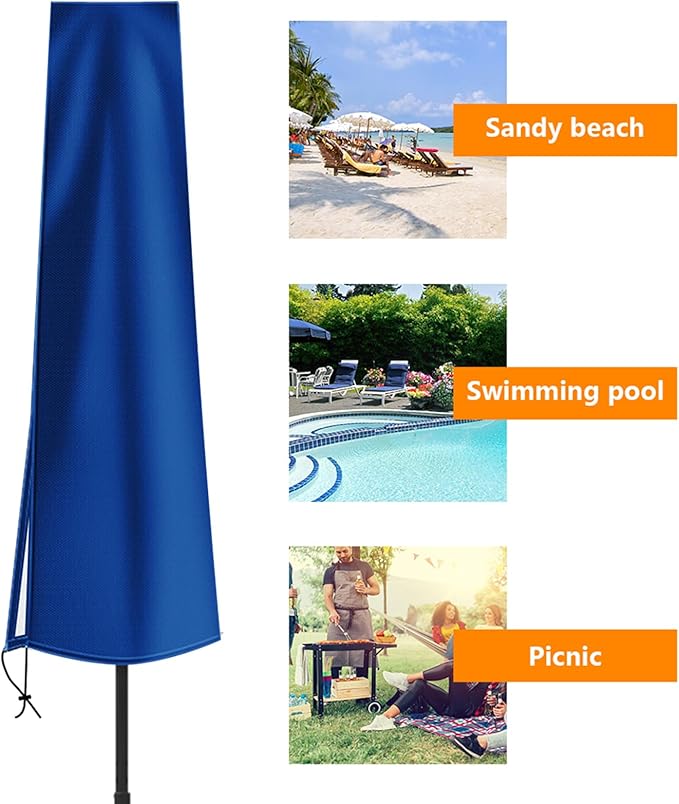 OKPOW Umbrella Covers for Outdoor Umbrellas - Small Patio Umbrella Cover for 6 ft to 9 ft Outdoor Table Umbrella - Waterproof Windproof Anti-UV Garden Parasol Covers, Blue