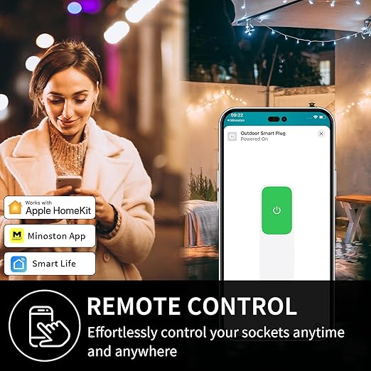 Minoston HomeKit Outdoor Smart Plug, Waterproof Wi-Fi Outlet (2.4GHz Only), Compatible with Apple Home, Siri, Alexa, Google Assistant, Smart Life App, Heavy Duty Outlet Plug, Black (MP22WH)