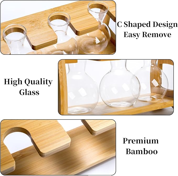 2 Pack Plant Propagation Stations, Desktop Plants Terrarium with Wooden Stand, Water Propagation Station, Hydroponic Plant Vase with 8 Glass Bulbs, Small Propagated Plants Jar for Home Office