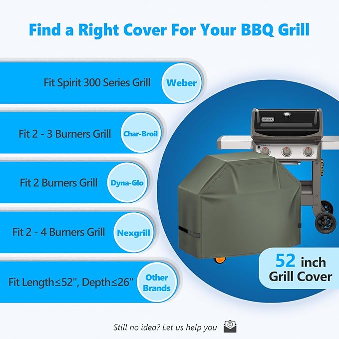 Grill Cover 52 Inch - Superior BBQ Cover for Weber Spirit 300 Series Grills - 600D Outdoor Grill Cover Waterproof Heavy Duty for Weber Spirit e310, Sprit ii e310, Spirit e315 and Spirit e330