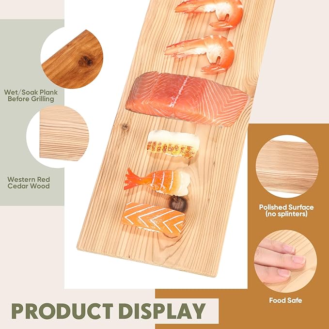 Landical 13 Pcs XL XXL Large Cedar Planks for Grilling Salmon Thicker Design Full Filet of Salmon Meat Fish and Veggies Adding Extra Smoke and Flavor Soaking Fast Easy to Use (15 x 5.5 Inches)