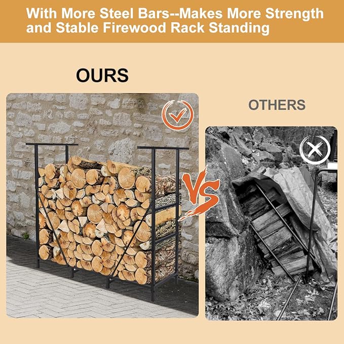 Vailge Firewood Rack Outdoor 4FT with Waterproof Firewood Carrier Bag, Adjustable Heavy Duty Steel Firewood Holder Storage, Log Rack for Fireplace, Fire Pit, Backyard, Camping