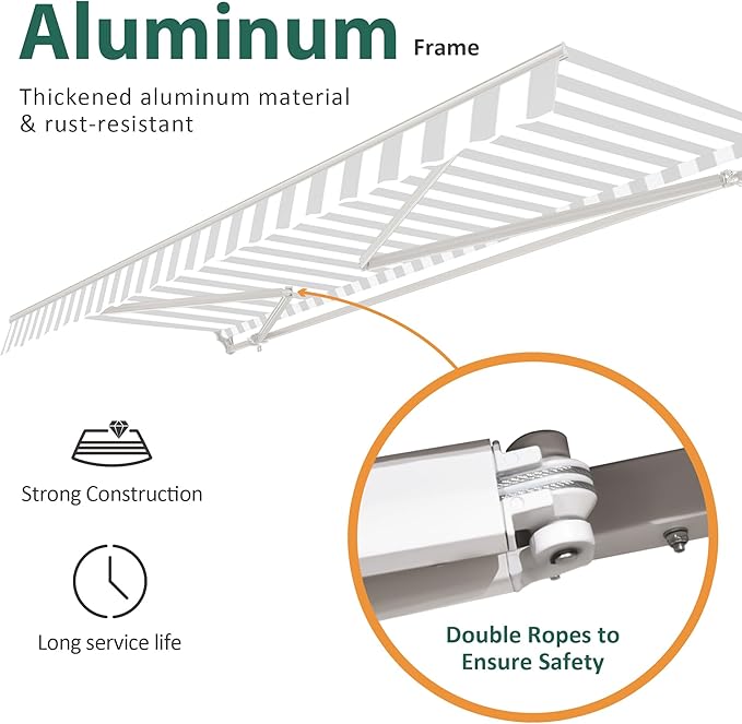 MCombo 9.9x7.8 Feet Manual Retractable Patio Door Window Awning Sunshade Shelter Outdoor Canopy, 0810 (Grey with White Stripes, 9.9'(L) x 7.8'(W))