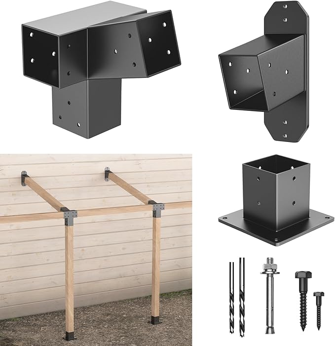 15° Wall Pergola Kits - Stainless Steel 15 Degrees Wall Mounts for 4x4 Posts(Actual 3.5" X 3.5"), Angled Pergola Construction Bracket Kit(4-Way)